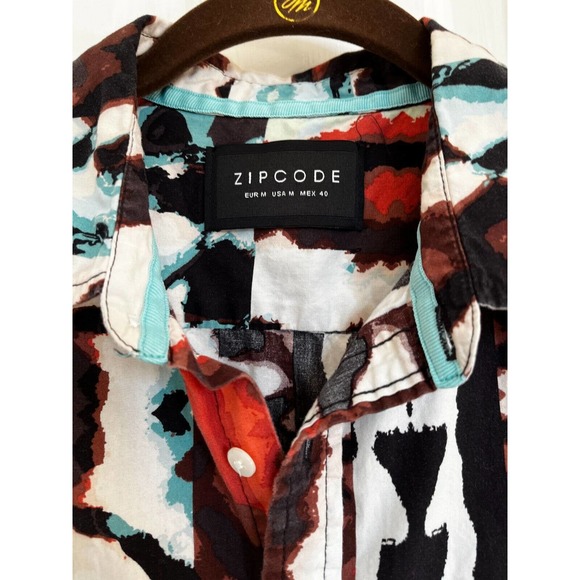 Zipcode Men's Shirt Tribal Print Size M 80's Retro Style - Picture 2 of 7